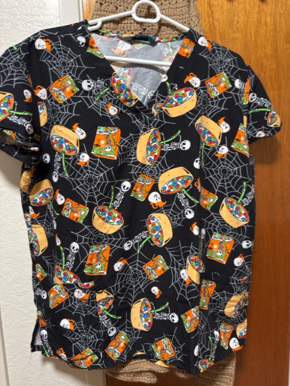 Unbranded Black Halloween Candy Print Women's Scrub Top
